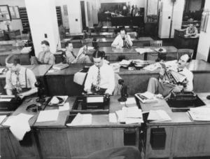 Vintage photograph of newsroom