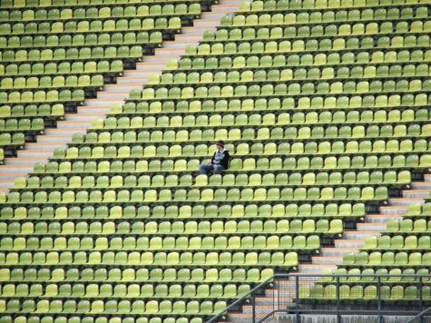 Person sitting alone in stadium