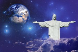 Jesus Statue in front of Earth