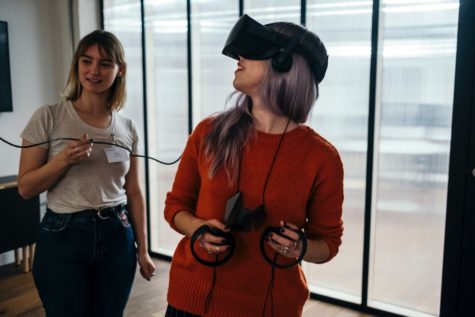 Woman using a virtual reality (VR) headset