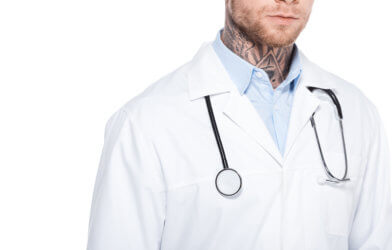 Doctor with neck tattoos