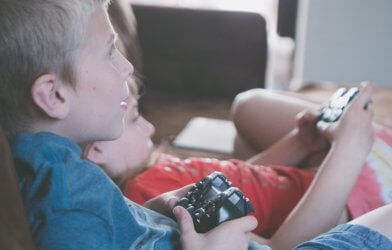 Children playing video games