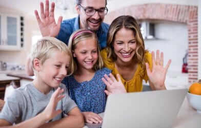 Family using video chat on computer