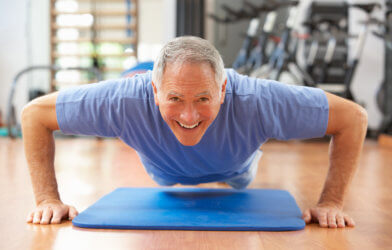 Senior man doing pushups, exercise, working out
