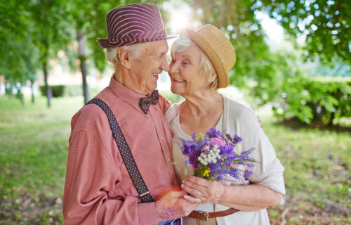 Elderly couple happy in love